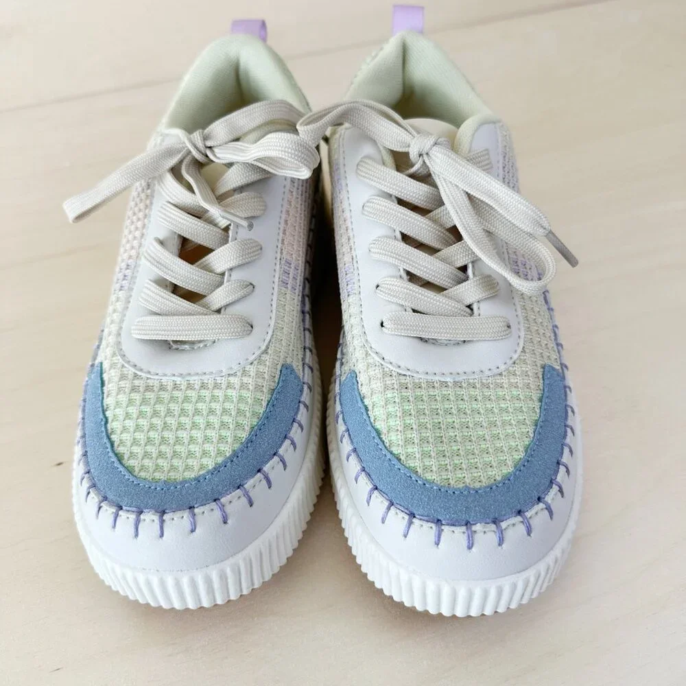 NWT Nicole Miller Sz 7.5‎ Woven Platform Sneakers White Blue Green Women's